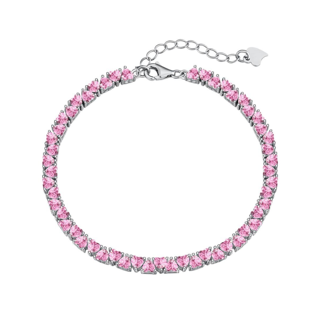 Pink heart shaped tennis Bracelet