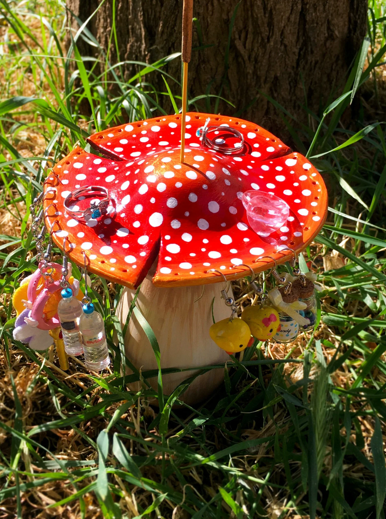 Mushroom Earrings holder with incense holder