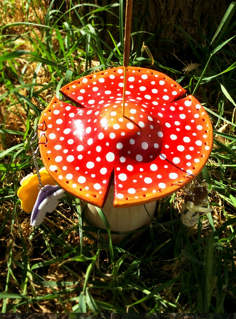 Mushroom Earrings holder with incense holder