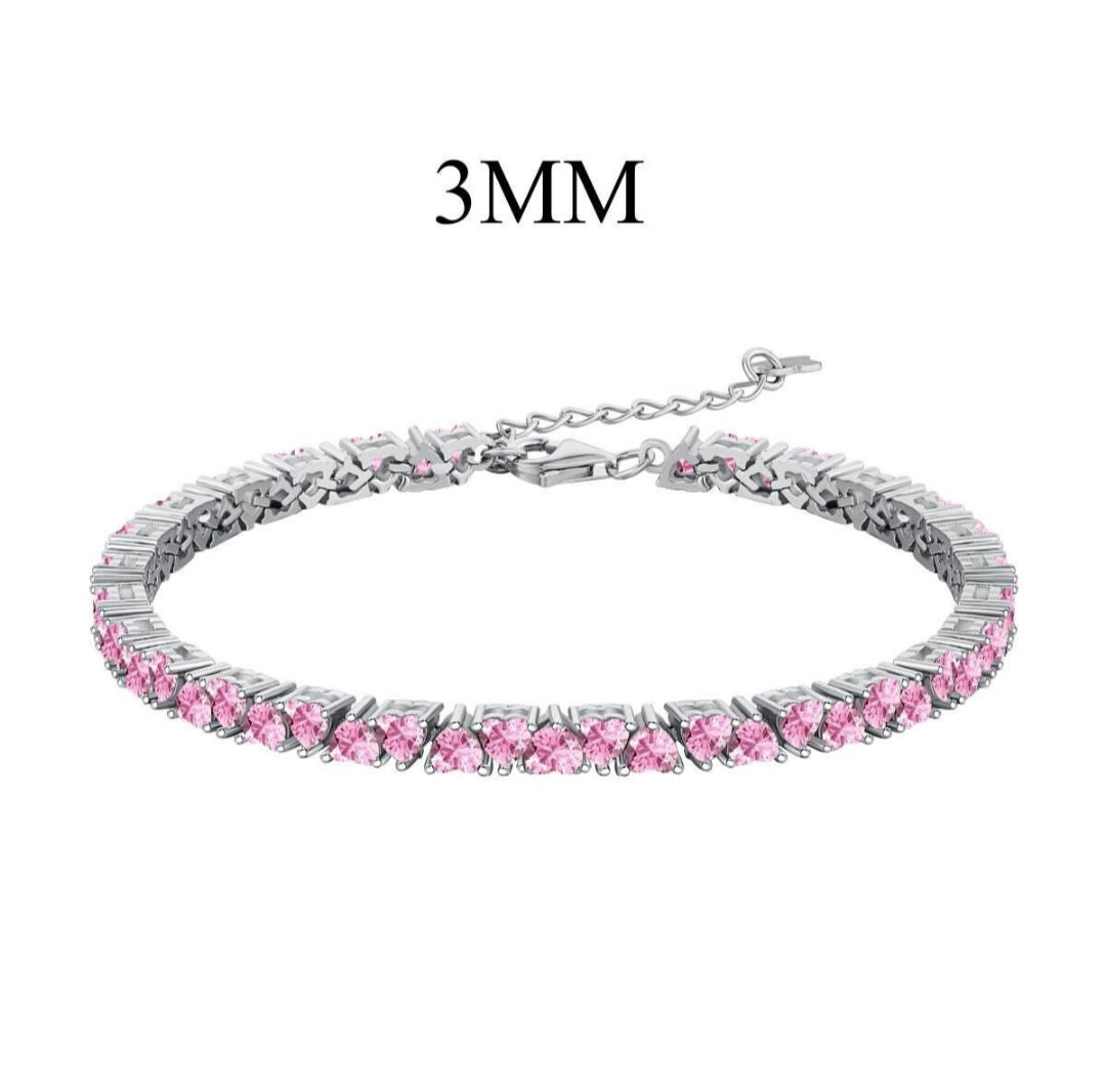 Pink heart shaped tennis Bracelet