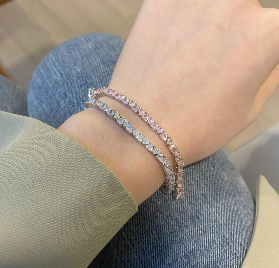 Pink heart shaped tennis Bracelet