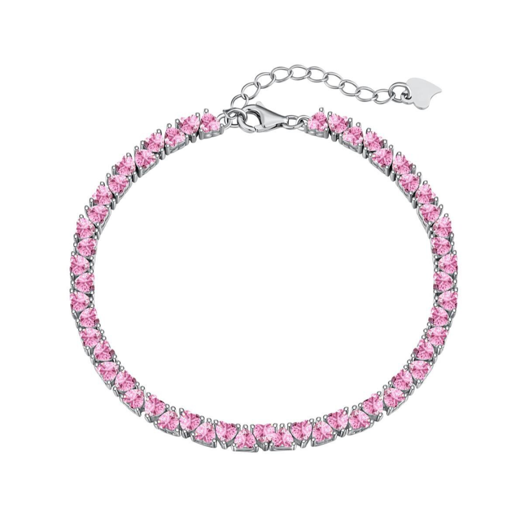 Pink heart shaped tennis Bracelet