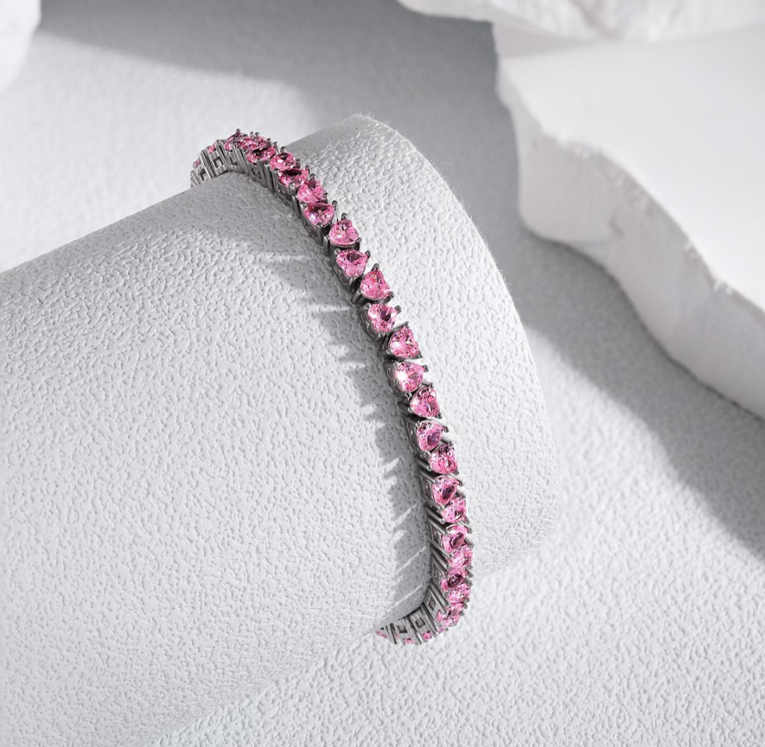 Pink heart shaped tennis Bracelet