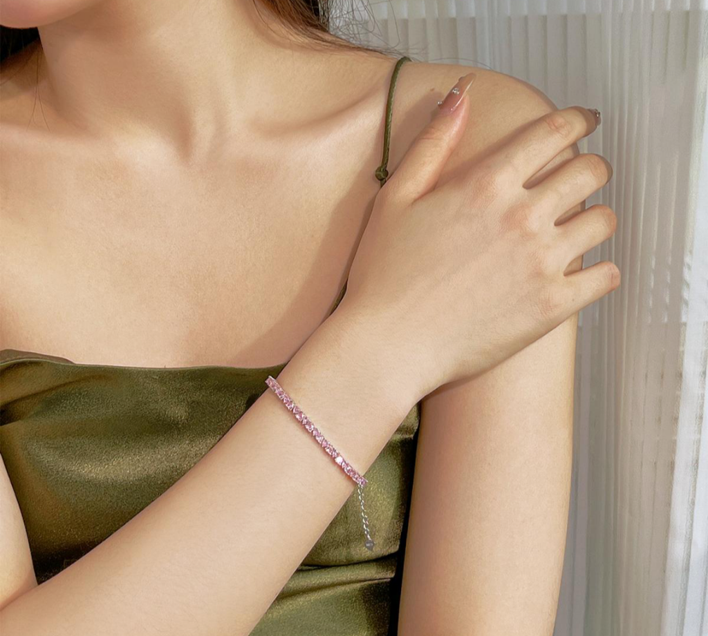Pink heart shaped tennis Bracelet