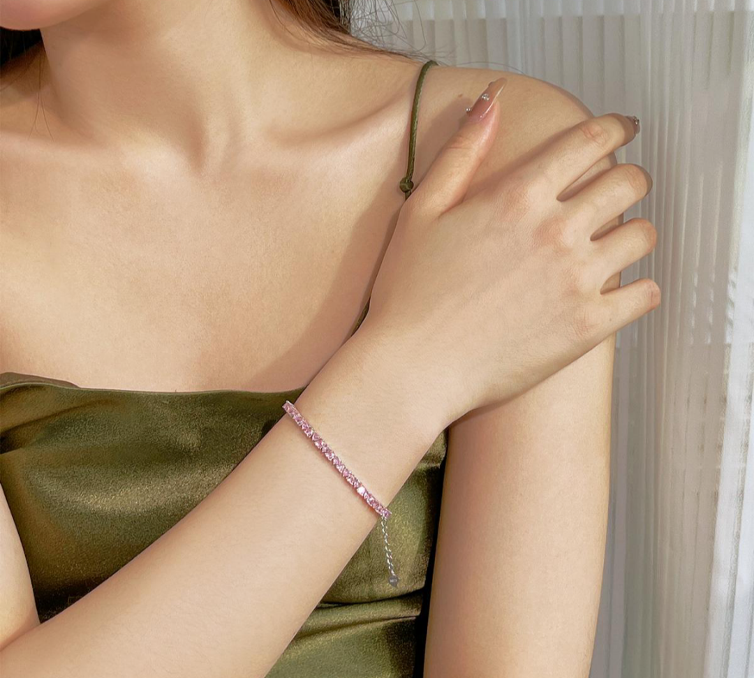 Pink heart shaped tennis Bracelet