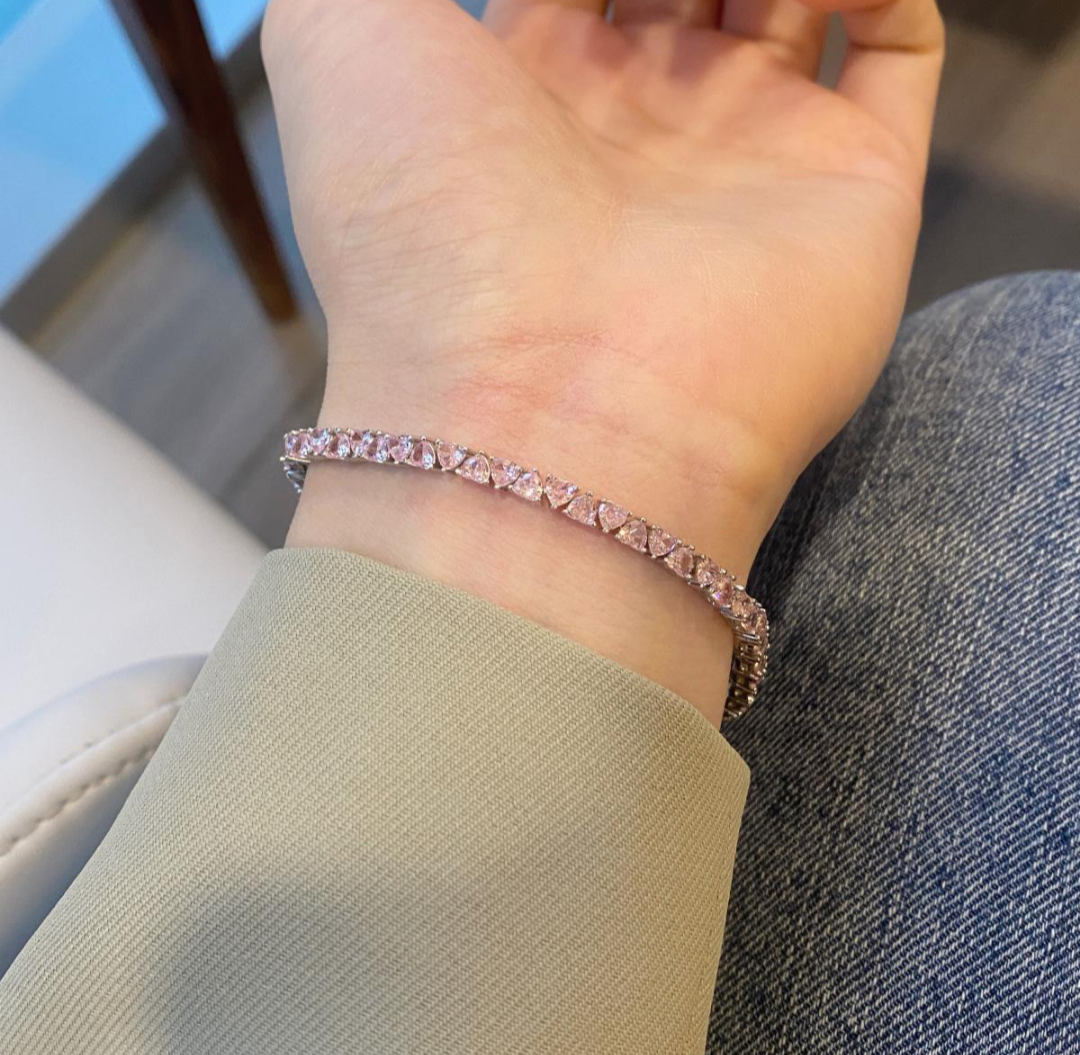 Pink heart shaped tennis Bracelet